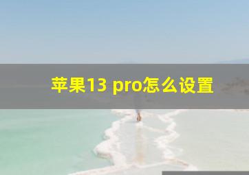 苹果13 pro怎么设置